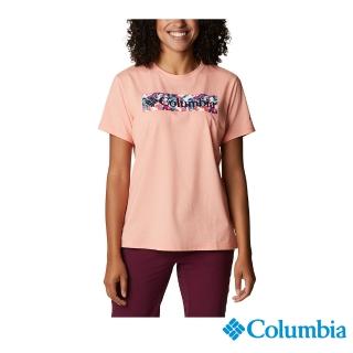 【Columbia 哥倫比亞 官方旗艦】女款-Omni-Shade UPF50快排LOGO短袖上衣-粉紅(UAR21910PK / 2022年春夏商品
