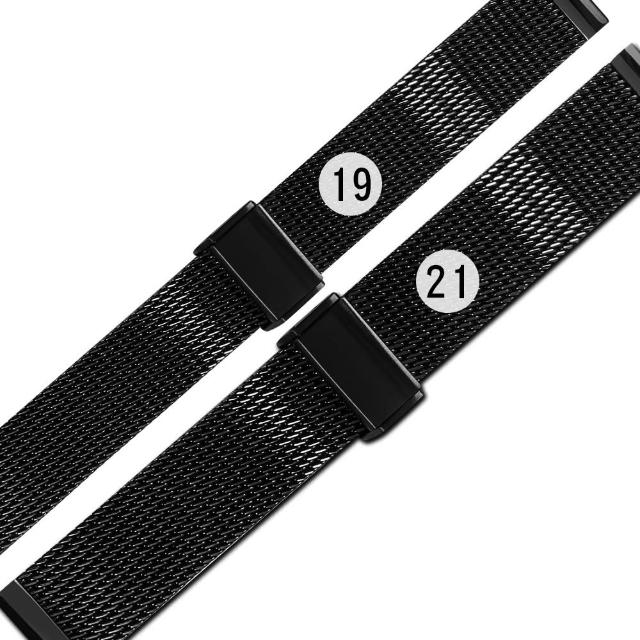 【Watchband】各品牌通用 細緻透亮 快拆型 穿壓扣 米蘭編織不鏽鋼錶帶 黑色(19.21mm)