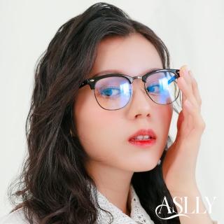 【ASLLY】Y1067威靈頓眉框濾藍光眼鏡｜俐落黑鈦