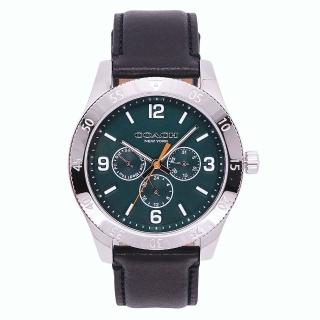 【COACH】COACH 美國頂尖精品簡約時尚三眼造型皮革腕錶-綠面-14602570