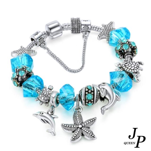 【Jpqueen】海洋物語晶琉璃大孔串珠手鍊(藍色)
