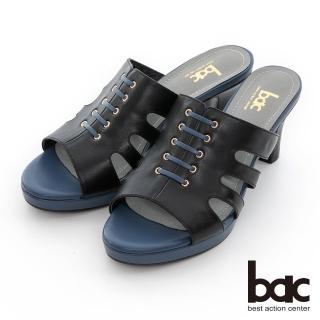 【bac】深口拼色鏤空防水台高跟涼拖鞋(黑色)