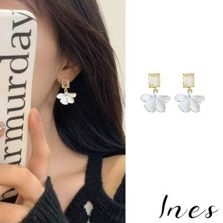 【INES】韓國設計S925銀針透明水晶寶石珍珠花朵造型耳環(S925銀針耳環 透明耳環 水晶耳環)