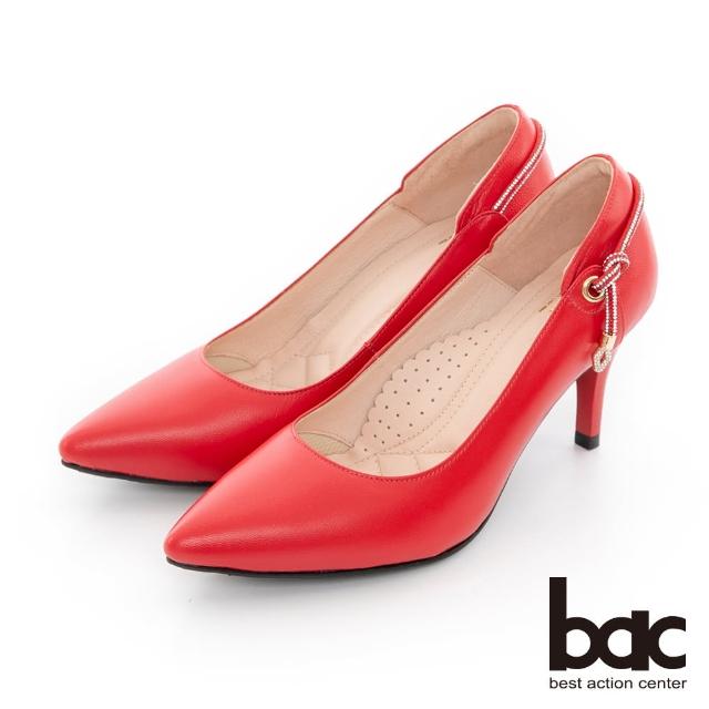 【bac】素雅尖頭鑽飾條裝飾高跟鞋(紅色)