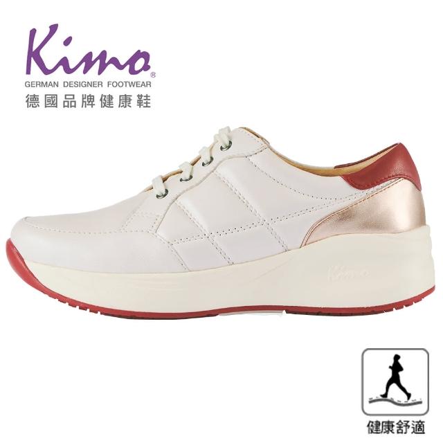 【Kimo】專利足弓支撐-綁帶格紋山羊皮休閒健康鞋 女鞋(珍珠白 KBBSF160120)
