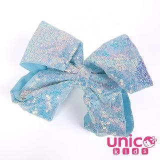 【UNICO】兒童歐美閃亮大蝴蝶結髮夾-冰雪奇緣藍(配件/飾品)