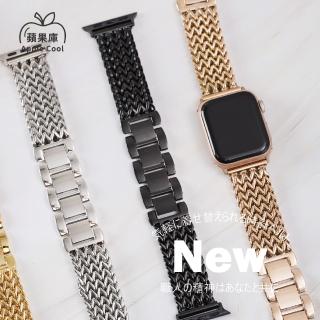 【蘋果庫Apple Cool】Apple Watch S7/6/SE/5/4 38/40/41mm 編織V字型不鏽鋼帶