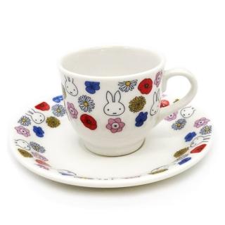 【小禮堂】Miffy 米飛兔 陶瓷杯盤組 《白花朵款》(平輸品) 米菲兔