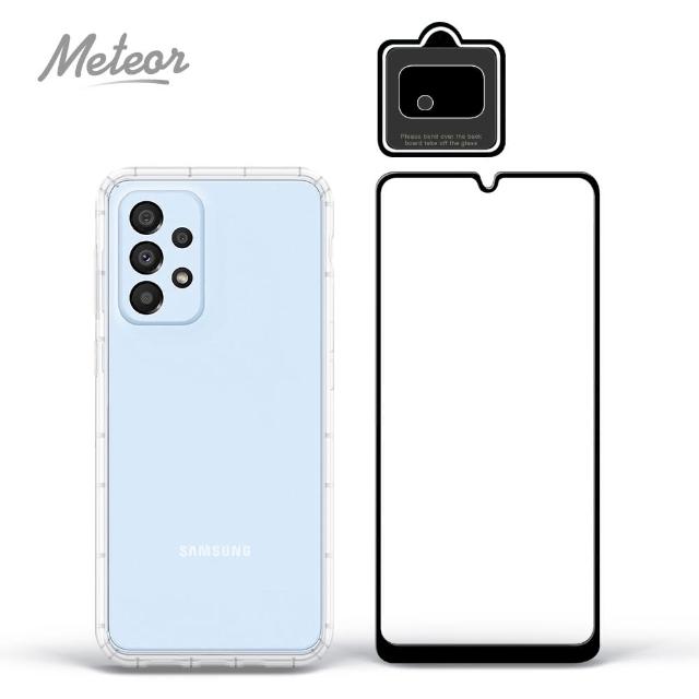 【Meteor】SAMSUNG Galaxy A33 5G 手機保護超值3件組(透明空壓殼+鋼化膜+鏡頭貼)