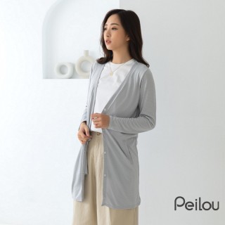 【PL Life】貝柔日本水潤白抗UV保濕防曬罩衫長版外套(時尚灰)