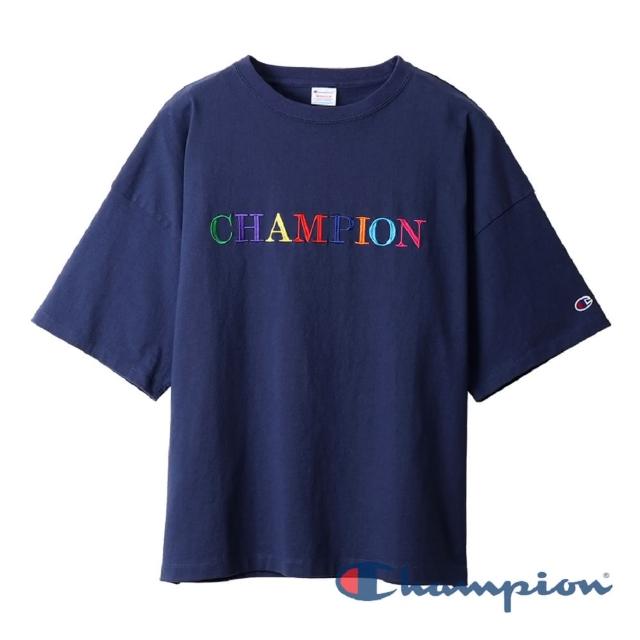 【Champion】官方直營-Womens彩色Logo寬鬆短袖Tee-女(深藍色)