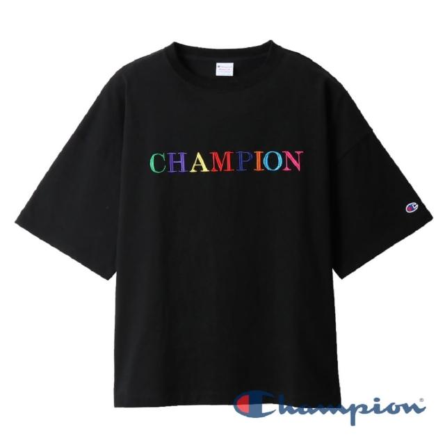 【Champion】官方直營-Womens彩色Logo寬鬆短袖Tee-女(黑色)