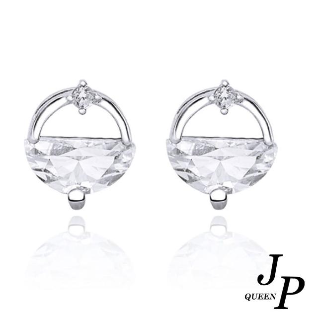【Jpqueen】清新圓形鏤空鋯石耳環(白金色)