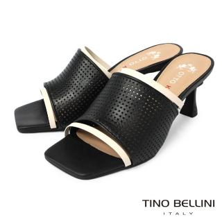 【TINO BELLINI 貝里尼】巴西進口時髦撞色沖孔簍空細跟涼拖鞋FSSO0001(黑)