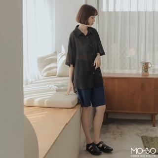 【MO-BO】排扣設計寬鬆五分袖襯衫(上衣)