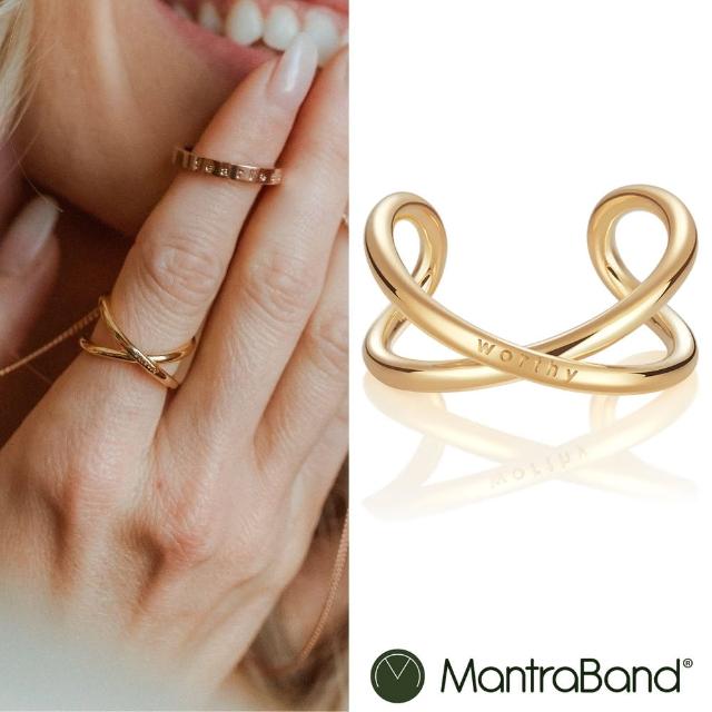 【MantraBand】Worthy 因為你值得 925純銀鑲18K金戒指 金色可調式戒指(無限戒指)