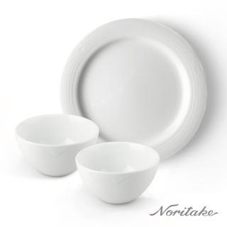 【NORITAKE】純白系列-詩羅恩雙人小資餐碗3件組(圓盤23CM+小麵碗12.5CM 2入)