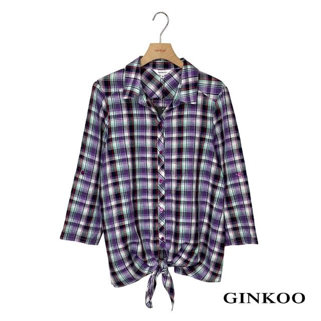 【GINKOO 俊克】麻料七分袖綁帶襯衫
