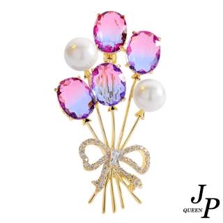 【Jpqueen】可愛蝴蝶結珍珠鋯石氣球胸針別針(紫色)