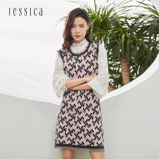 【JESSICA】典雅提花須邊無袖針織洋裝 222277