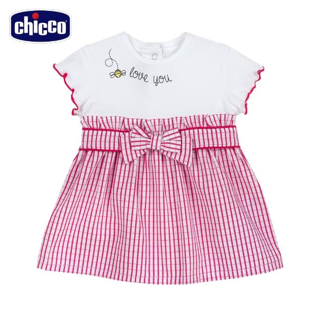 【Chicco】SB 甜蜜莊園-格紋剪接短袖洋裝(2022款式)