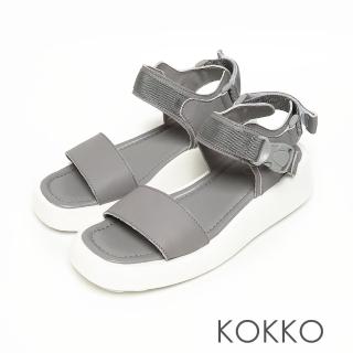 【KOKKO 集團】超舒適輕量厚底懶人休閒真皮涼拖鞋(灰色)