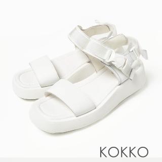 【KOKKO 集團】超舒適輕量厚底懶人休閒真皮涼拖鞋(米色)