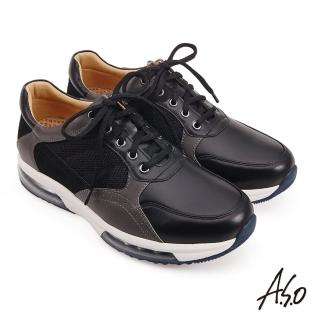 【A.S.O 阿瘦集團】萬步健康氣墊綁帶雙氣囊休閒鞋(黑)