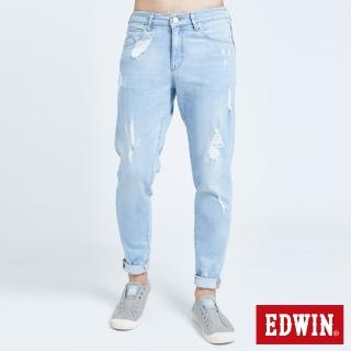 【EDWIN】男裝 503 BASIC五袋修身牛仔AB刷破褲(漂淺藍)