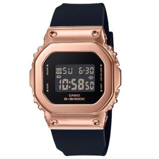 【CASIO 卡西歐】經典5600縮小版 金屬框方形時尚電子錶-玫瑰金/黑錶帶(GM-S5600PG-1 G-SHOCK)