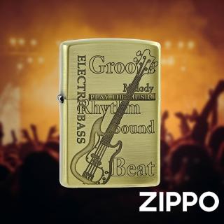 【Zippo官方直營】演奏音樂-貝司-髮絲金-防風打火機(美國防風打火機)
