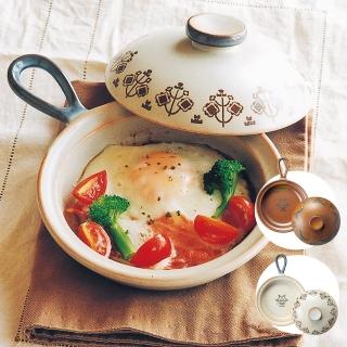 【Meister Hand】COOKPAN 單柄陶製烤盤 {含蓋} 平底鍋 餐盤 白色花(日本製)