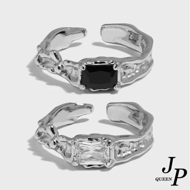 【Jpqueen】柔和不規則鋯石彈性開口戒指(2色可選)