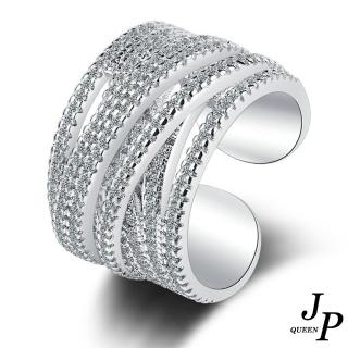【Jpqueen】曲線交錯碎鑽波浪寬版開口彈性戒指(銀色)