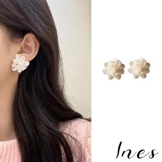 【INES】韓國設計S925銀針復古甜美白色花球造型耳環(S925銀針耳釘 白色耳釘 花球耳釘)