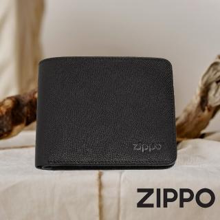 【Zippo官方直營】黑色十字壓紋雙折皮夾-拉鍊款(皮件皮夾)
