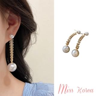 【MISS KOREA】韓國設計S925銀針氣質魚骨長鍊珍珠造型耳環(S925銀針耳環 長鍊耳環 珍珠耳環)
