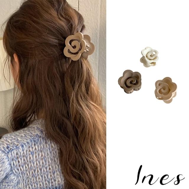 【INES】花朵髮夾/韓國設計典雅法式花朵造型抓夾 髮夾(3色任選)