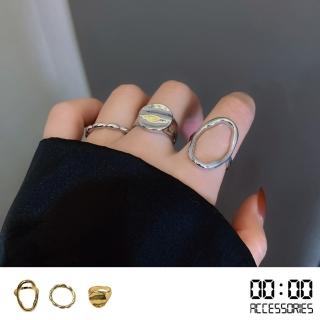 【00:00】不規則戒指 幾何戒指/韓國設計潮流復古不規則幾何戒指3件式套組(2色任選)