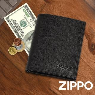 【Zippo官方直營】黑色十字壓紋三折皮夾-直立短款(皮件皮夾)