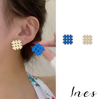 【INES】韓國設計S925銀針撞色幾何編織時尚復古耳環(S925銀針耳環 編織耳環 撞色耳環)
