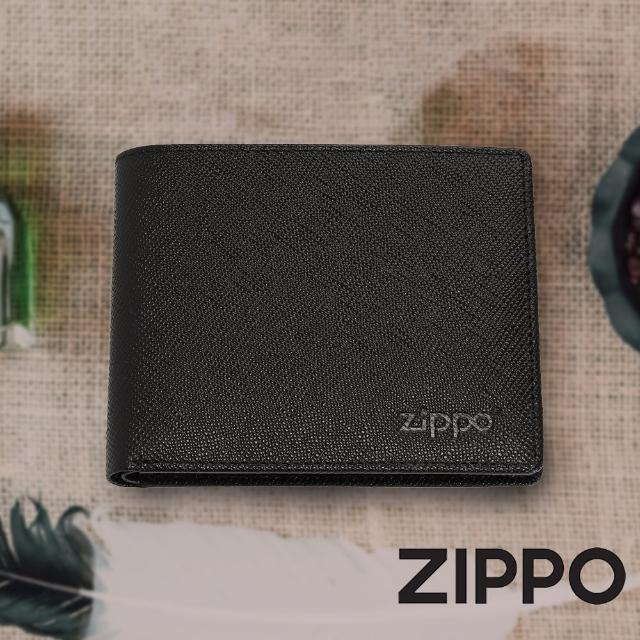 【Zippo官方直營】黑色十字壓紋雙折皮夾-常規款(皮件皮夾)