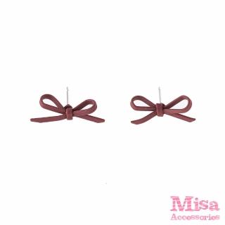 【MISA】S925銀針耳環 彩色耳環 蝴蝶結耳環/韓國設計S925銀針極簡彩色線條蝴蝶結造型耳環(2色任選)