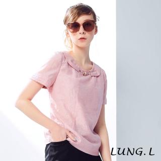 【LUNG.L 林佳樺】LK84A#桃紅色提花造型領短袖上衣(女裝)