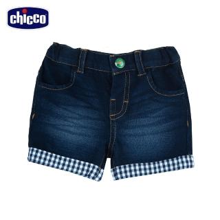 【Chicco】SB 快樂田園-格紋反折彈性牛仔短褲(2022款式)