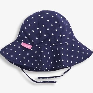 【JoJo Maman BeBe】嬰幼兒/兒童泳裝戲水UPF50+綁帶遮陽帽_藍底白點(JJH3172)