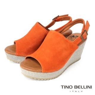 【TINO BELLINI 貝里尼】西班牙進口飽和原色牛麂皮魚口楔型涼鞋FSPO0004(橘)