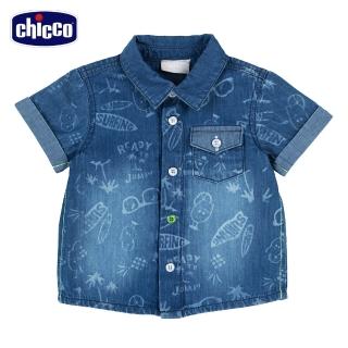 【Chicco】SB 衝浪小虎-棕梠水洗牛仔短袖襯衫(2022款式)