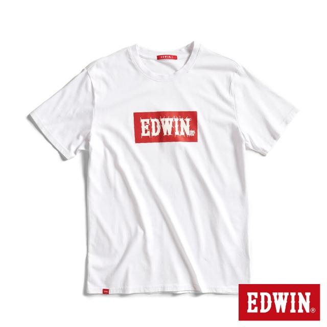 【EDWIN】男女裝 網路獨家↘手繪草圖BOX LOGO短袖T恤(白色)