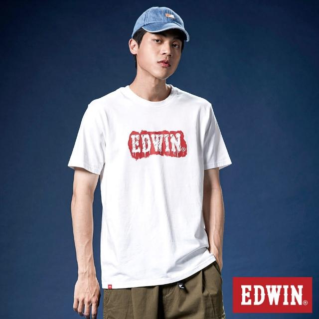 【EDWIN】男女裝 網路獨家↘塗鴉LOGO短袖T恤(米白色)
